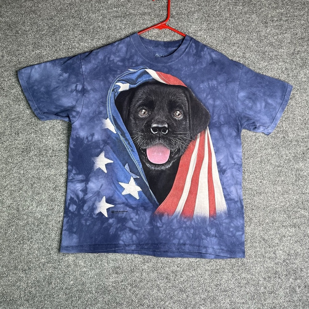 The Mountain Black Labrador Puppy American Flag T-Shirt Large‎ Blue Short Sleeve